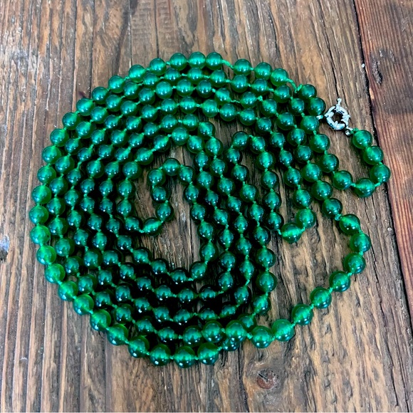 Deep Green Jade Long Gemstone Necklace - Picture 1 of 4